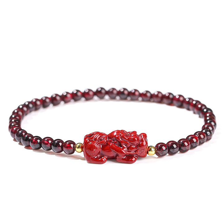 Buddha Stones Garnet Cinnabar PiXiu Strawberry Quartz Square Bead Protection Bracelet - image 9