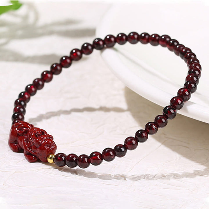 Buddha Stones Garnet Cinnabar PiXiu Strawberry Quartz Square Bead Protection Bracelet - image 3