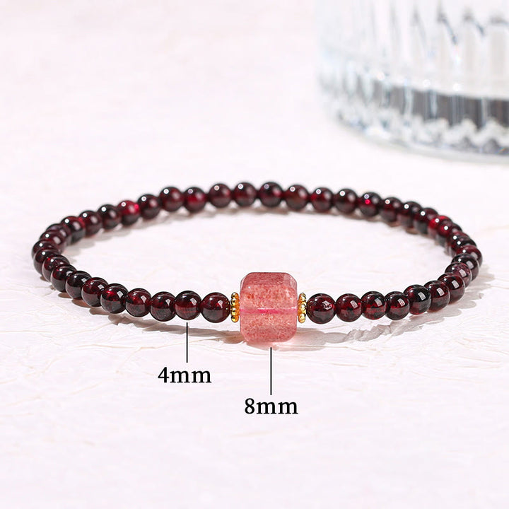 Buddha Stones Garnet Cinnabar PiXiu Strawberry Quartz Square Bead Protection Bracelet - image 14