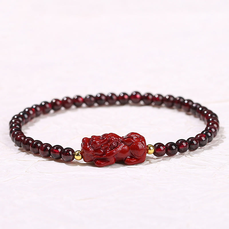 Buddha Stones Garnet Cinnabar PiXiu Strawberry Quartz Square Bead Protection Bracelet - image 5