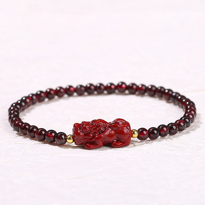 Buddha Stones Garnet Cinnabar PiXiu Strawberry Quartz Square Bead Protection Bracelet - image 5