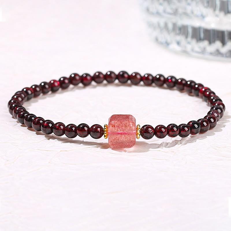Buddha Stones Garnet Cinnabar PiXiu Strawberry Quartz Square Bead Protection Bracelet - 4mm Garnet Strawberry Quartz(Wrist Circumference 14-16cm) - image 13