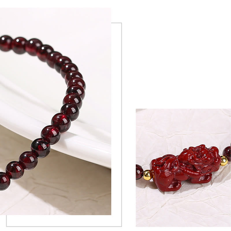 Buddha Stones Garnet Cinnabar PiXiu Strawberry Quartz Square Bead Protection Bracelet - image 8