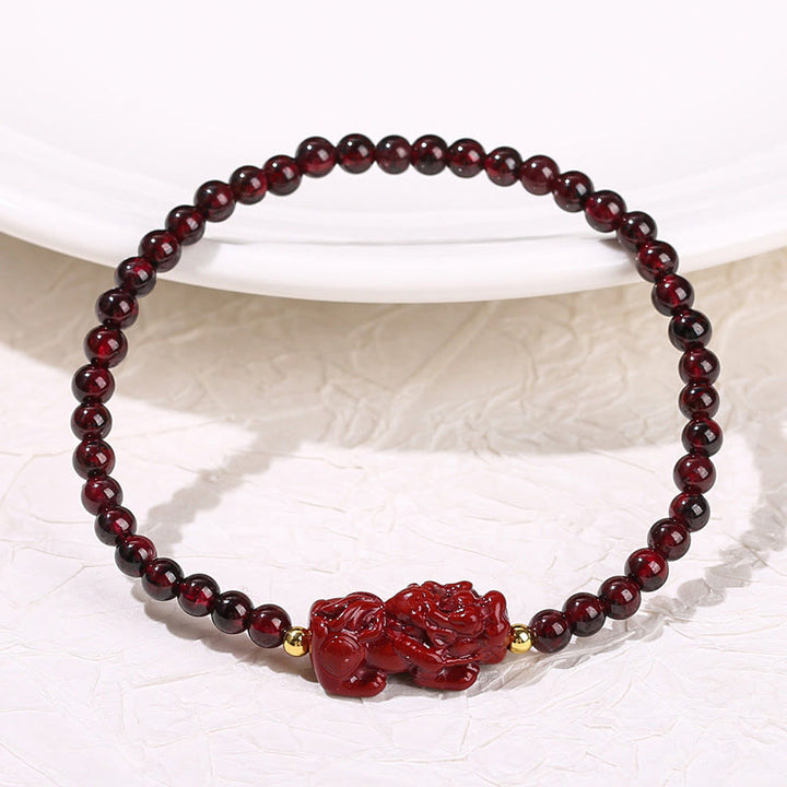 Buddha Stones Garnet Cinnabar PiXiu Strawberry Quartz Square Bead Protection Bracelet - image 1