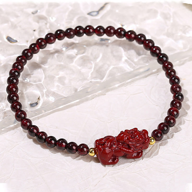 Buddha Stones Garnet Cinnabar PiXiu Strawberry Quartz Square Bead Protection Bracelet - image 2