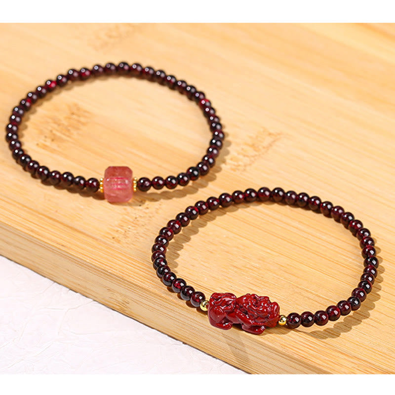 Buddha Stones Garnet Cinnabar PiXiu Strawberry Quartz Square Bead Protection Bracelet - image 16