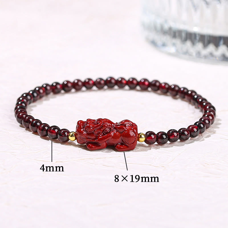 Buddha Stones Garnet Cinnabar PiXiu Strawberry Quartz Square Bead Protection Bracelet - image 7