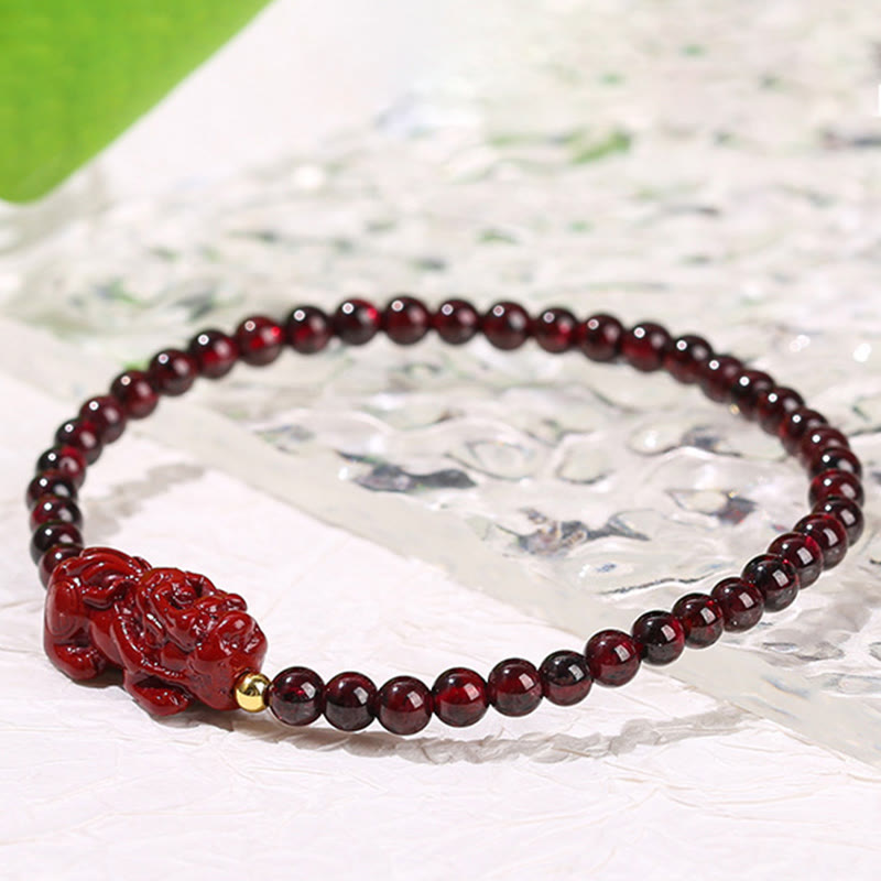 Buddha Stones Garnet Cinnabar PiXiu Strawberry Quartz Square Bead Protection Bracelet - image 6