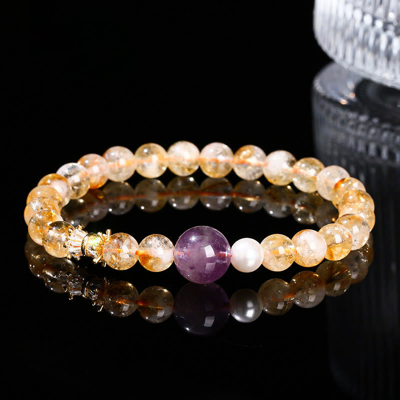 Buddha Stones Natural Citrine Amethyst Prosperity Bracelet - Citrine Amethyst(Wrist Circumference: 15-16cm) - image 0