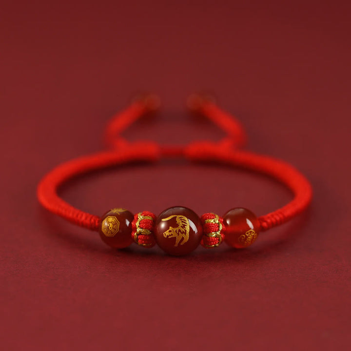 Buddha Stones Handmade Red Agate Chinese Zodiac Red String Braided Protection Bracelet - Red Agate Chinese Zodiac-Tiger - image 3