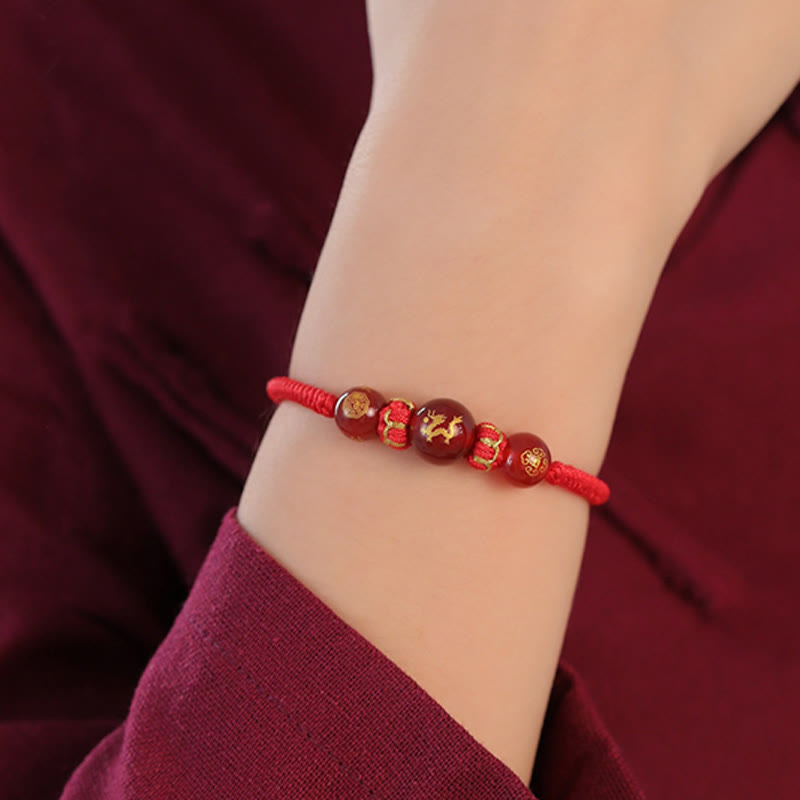 Buddha Stones Handmade Red Agate Chinese Zodiac Red String Braided Protection Bracelet - image 14