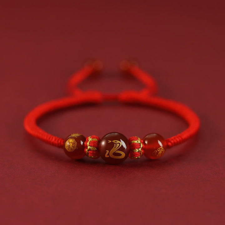 Buddha Stones Handmade Red Agate Chinese Zodiac Red String Braided Protection Bracelet - Red Agate Chinese Zodiac-Snake - image 0