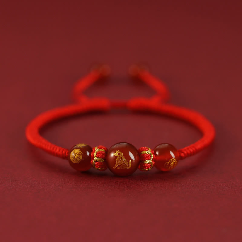 Buddha Stones Handmade Red Agate Chinese Zodiac Red String Braided Protection Bracelet - Red Agate Chinese Zodiac-Dog - image 24