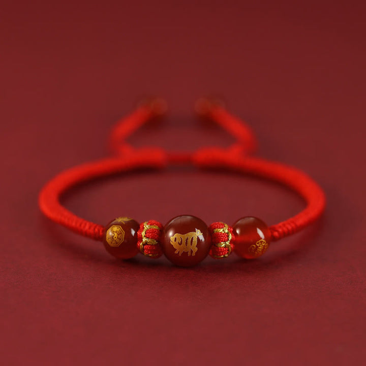 Buddha Stones Handmade Red Agate Chinese Zodiac Red String Braided Protection Bracelet - Red Agate Chinese Zodiac-Pig - image 25