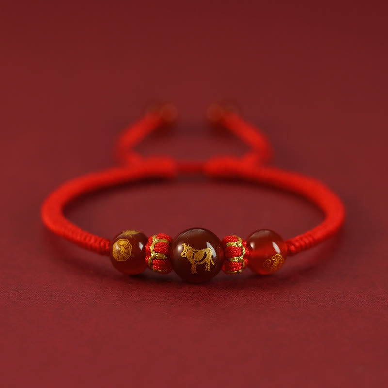 Buddha Stones Handmade Red Agate Chinese Zodiac Red String Braided Protection Bracelet - Red Agate Chinese Zodiac-Ox - image 2
