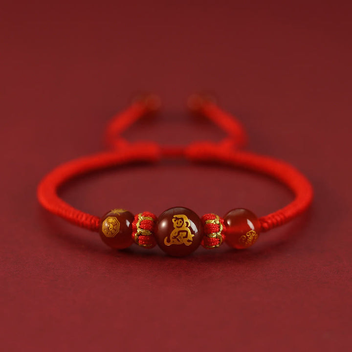 Buddha Stones Handmade Red Agate Chinese Zodiac Red String Braided Protection Bracelet - Red Agate Chinese Zodiac-Monkey - image 22