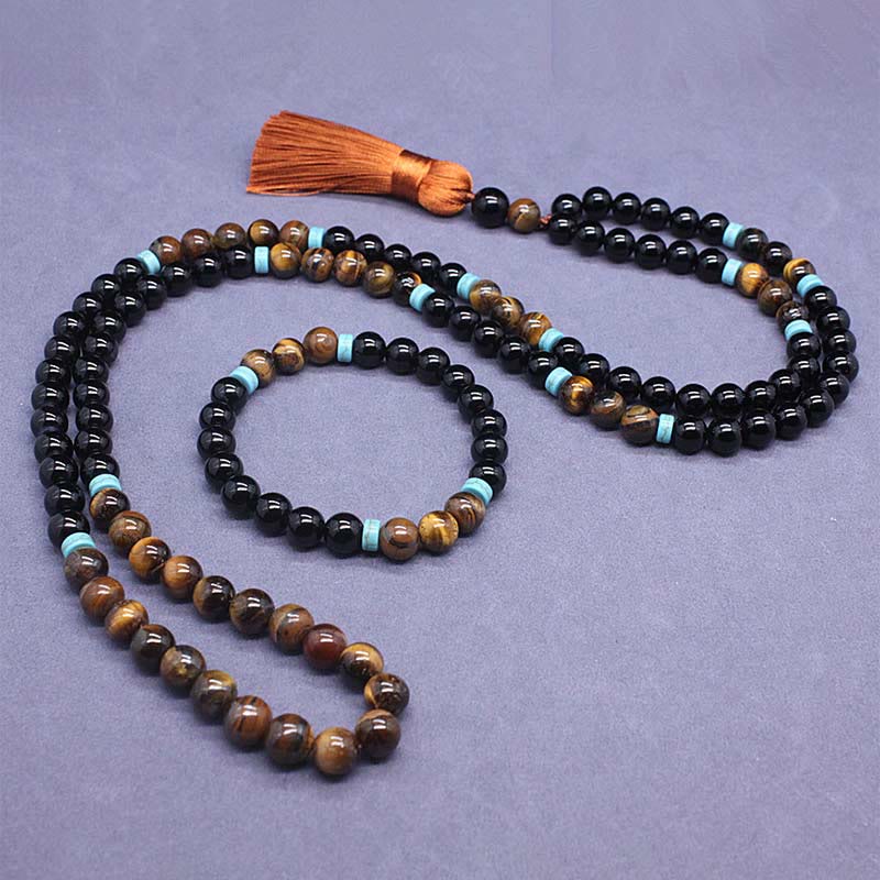 Buddha Stones Tibetan Black Onyx Peaceful Mala Set - image 1