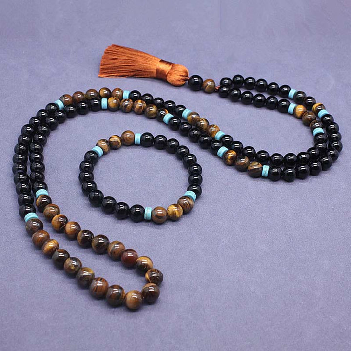 Buddha Stones Tibetan Black Onyx Peaceful Mala Set - image 1