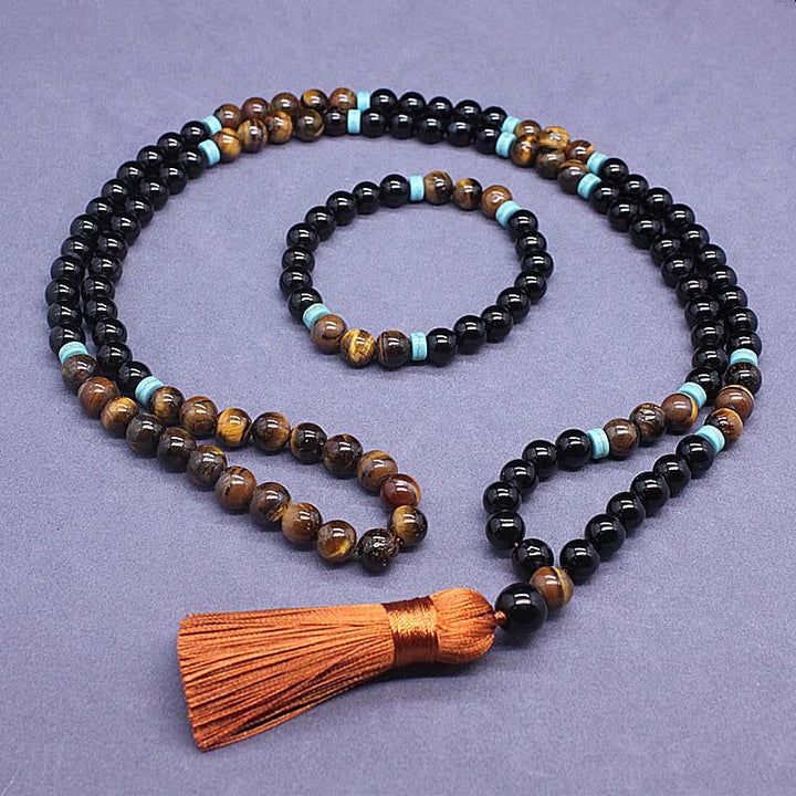 Buddha Stones Tibetan Black Onyx Peaceful Mala Set - Bracelet + Mala - image 0