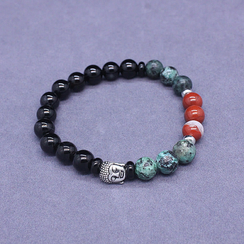 Buddha Stones Natural Black Onyx White Stone Green Aventurine Tiger Eye Agate Mixed Color Buddha Head Protection Bracelet - image 8