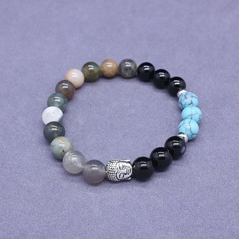 Buddha Stones Natural Black Onyx White Stone Green Aventurine Tiger Eye Agate Mixed Color Buddha Head Protection Bracelet - image 24