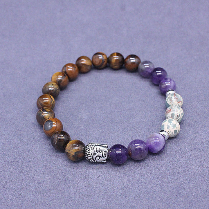 Buddha Stones Natural Black Onyx White Stone Green Aventurine Tiger Eye Agate Mixed Color Buddha Head Protection Bracelet - image 19