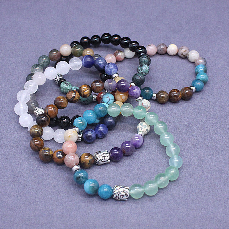 Buddha Stones Natural Black Onyx White Stone Green Aventurine Tiger Eye Agate Mixed Color Buddha Head Protection Bracelet - image 32