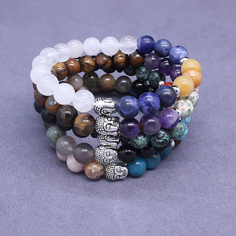 Buddha Stones Natural Black Onyx White Stone Green Aventurine Tiger Eye Agate Mixed Color Buddha Head Protection Bracelet - image 31
