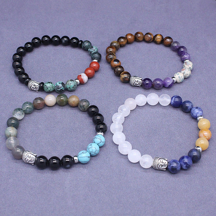 Buddha Stones Natural Black Onyx White Stone Green Aventurine Tiger Eye Agate Mixed Color Buddha Head Protection Bracelet - image 30