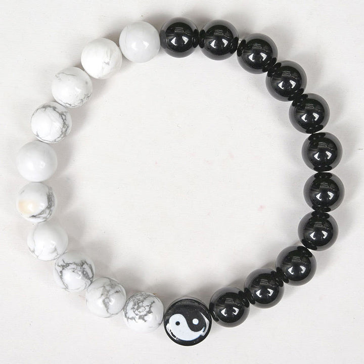 Buddha Stones Natural Obsidian White Turquoise Yinyang Tai Chi Strength Bracelet - image 3