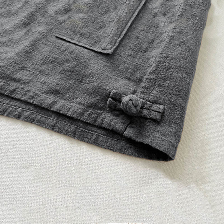 Buddha Stones Casual Solid Color Ramie Linen Cotton Men's Shirt With Pockets - image 3