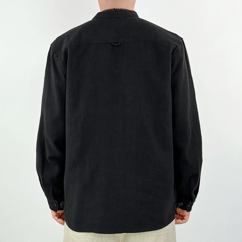 Buddha Stones Casual Solid Color Ramie Linen Cotton Men's Shirt With Pockets - image 7