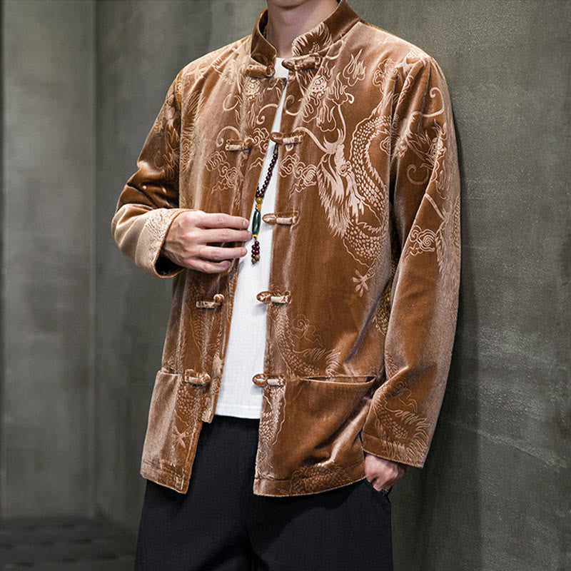 Buddha Stones Men's Frog-button Tang Suit Dragon Pattern Lisvelte Cotton Jacket Shirt With Pockets - image 5