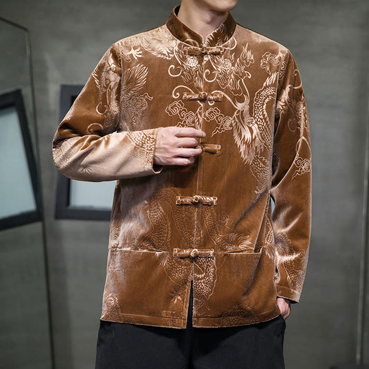 Buddha Stones Men's Frog-button Tang Suit Dragon Pattern Lisvelte Cotton Jacket Shirt With Pockets - image 2