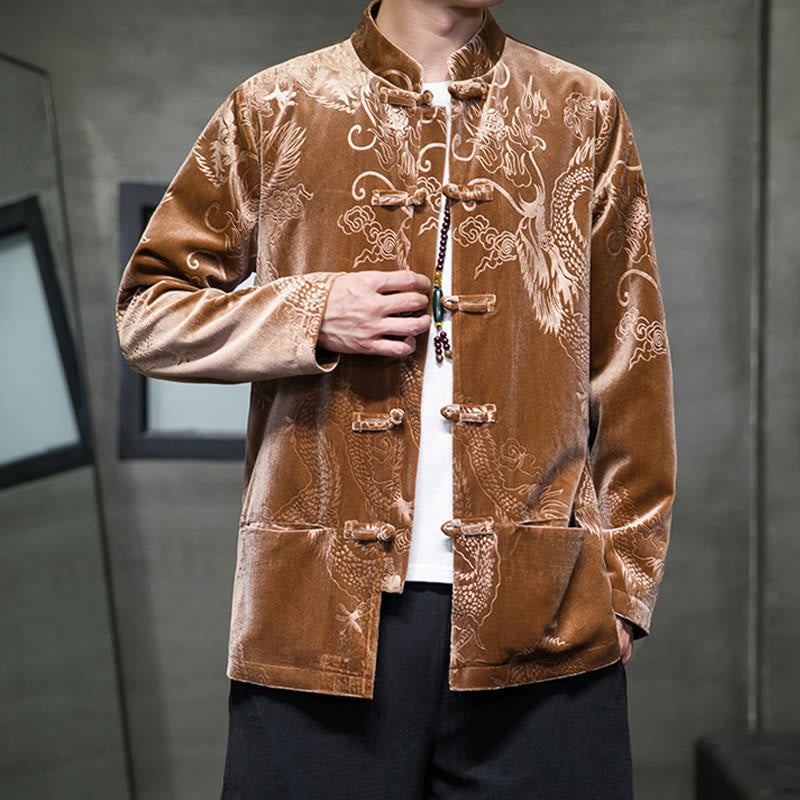 Buddha Stones Men's Frog-button Tang Suit Dragon Pattern Lisvelte Cotton Jacket Shirt With Pockets - image 6