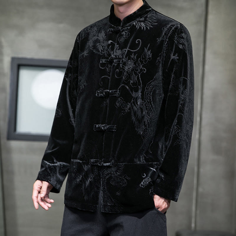 Buddha Stones Men's Frog-button Tang Suit Dragon Pattern Lisvelte Cotton Jacket Shirt With Pockets - image 13