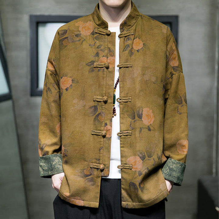 Buddha Stones Leaves Flower Frog-button Tang Suit Cotton Men's Jacket Shirt - Goldenrod - US/UK/AU46，EU56 (5XL) - image 9