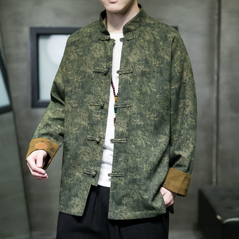 Buddha Stones Leaves Flower Frog-button Tang Suit Cotton Men's Jacket Shirt - image 1