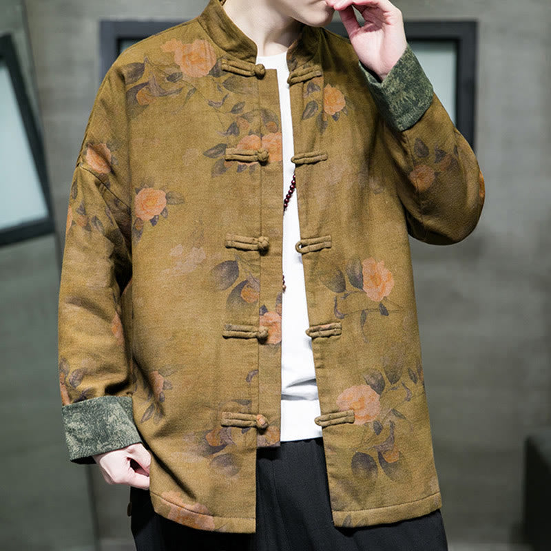 Buddha Stones Leaves Flower Frog-button Tang Suit Cotton Men's Jacket Shirt - image 13