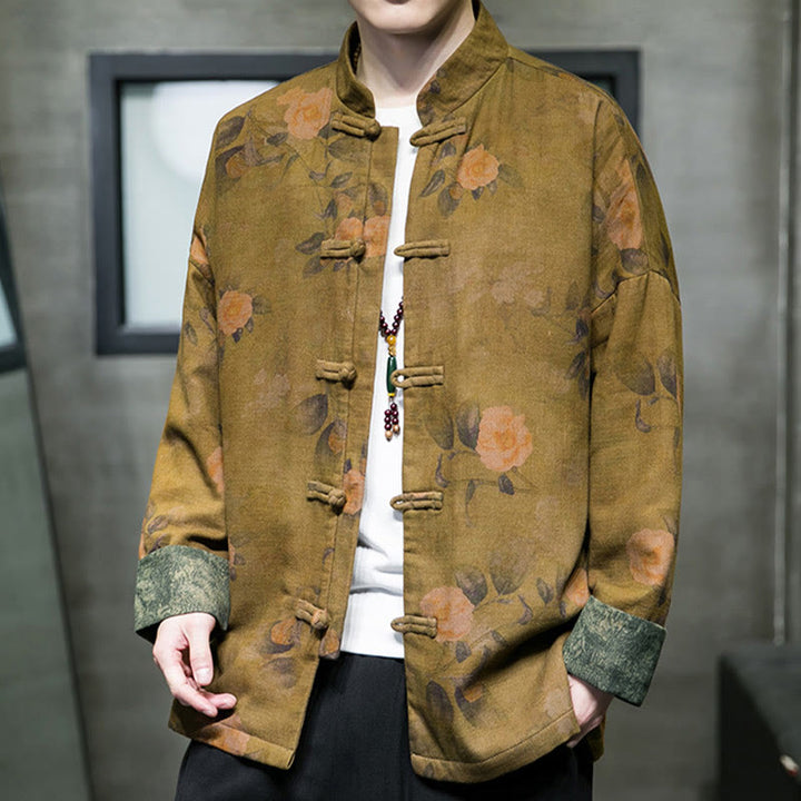 Buddha Stones Leaves Flower Frog-button Tang Suit Cotton Men's Jacket Shirt - image 11