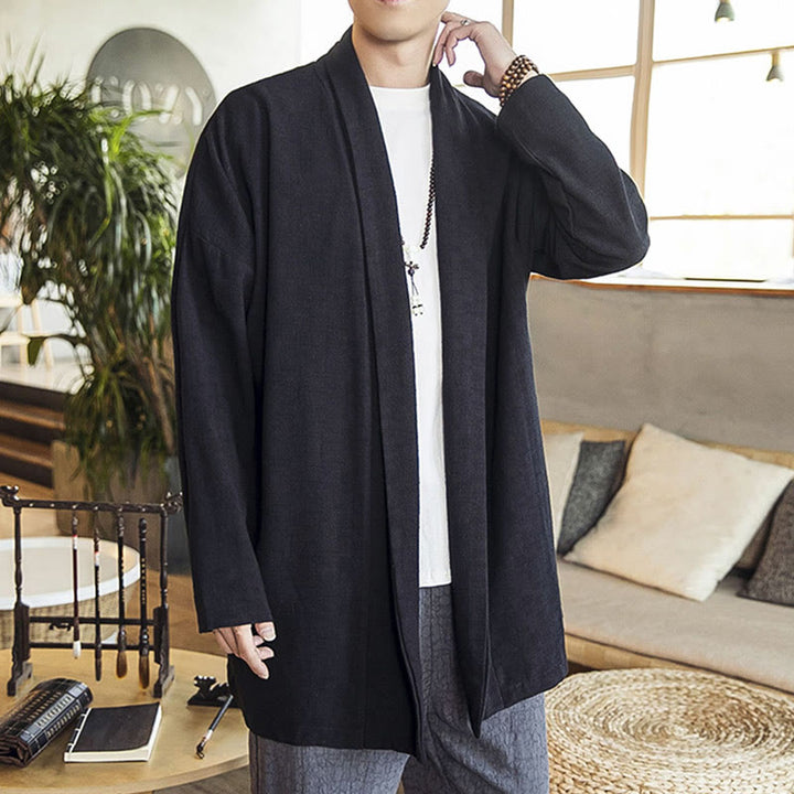 Buddha Stones Fall Simple Casual Cotton Linen Men's Mid-length Coat Clothing - image 15