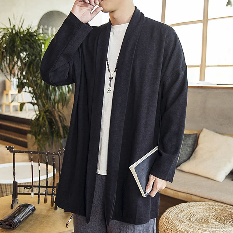 Buddha Stones Fall Simple Casual Cotton Linen Men's Mid-length Coat Clothing - image 12
