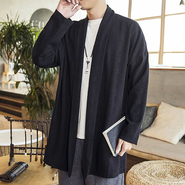 Buddha Stones Fall Simple Casual Cotton Linen Men's Mid-length Coat Clothing - image 12