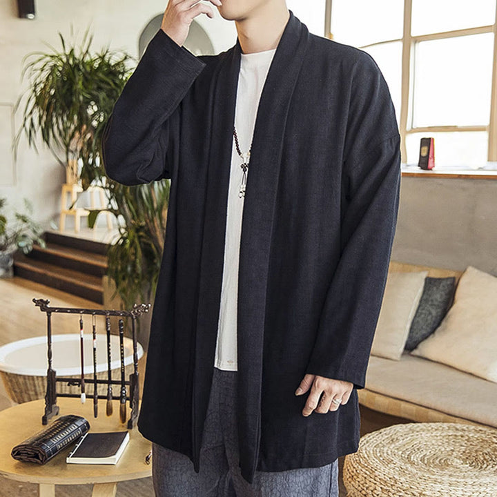 Buddha Stones Fall Simple Casual Cotton Linen Men's Mid-length Coat Clothing - image 13