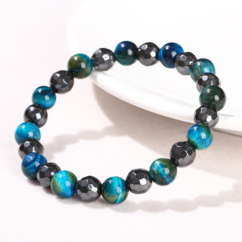 Buddha Stones 2Pcs Hematite Tiger Eye Blue Tiger Eye Powerful Bracelet Set - image 15