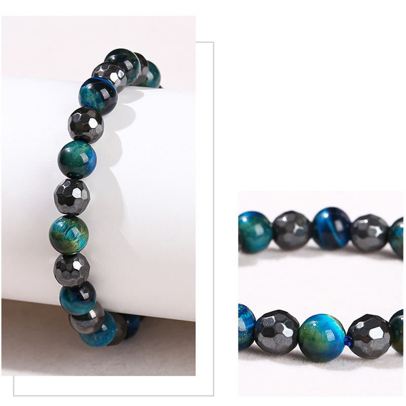 Buddha Stones 2Pcs Hematite Tiger Eye Blue Tiger Eye Powerful Bracelet Set - image 17