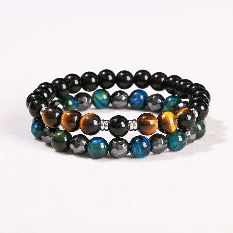 Buddha Stones 2Pcs Hematite Tiger Eye Blue Tiger Eye Powerful Bracelet Set - Hematite Tiger Eye Blue Tiger Eye(Wrist Circumference: 14-16cm) - image 0