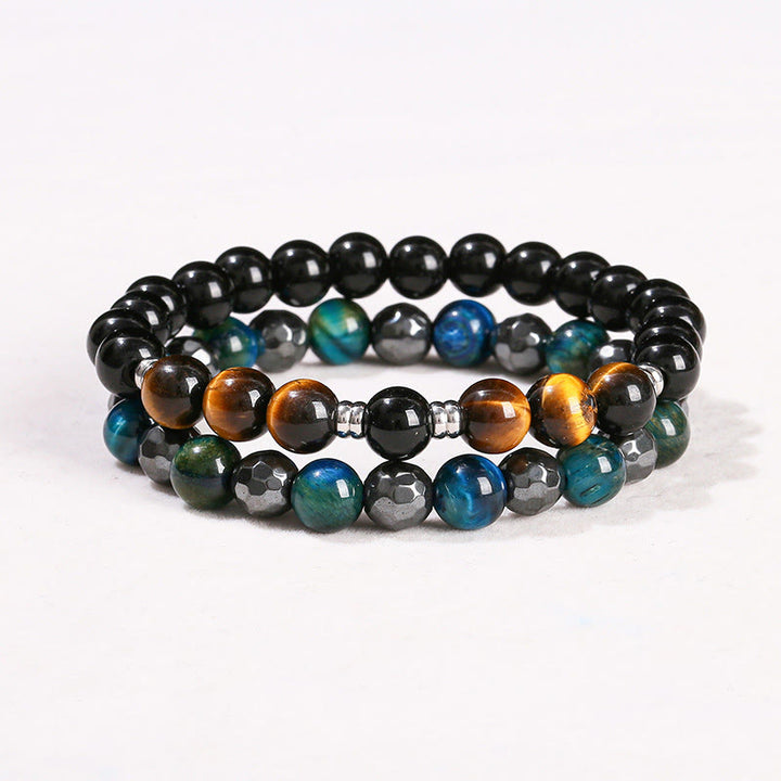 Buddha Stones 2Pcs Hematite Tiger Eye Blue Tiger Eye Powerful Bracelet Set - Hematite Tiger Eye Blue Tiger Eye(Wrist Circumference: 14-16cm) - image 3