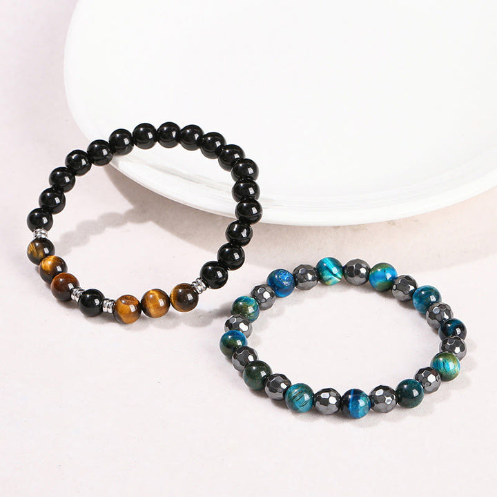 Buddha Stones 2Pcs Hematite Tiger Eye Blue Tiger Eye Powerful Bracelet Set - image 10