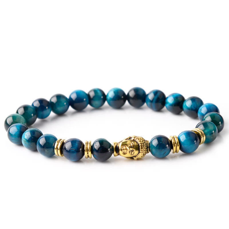 Buddha Stones Blue Green Red Tiger Eye Buddha Head Balance Bracelet - image 6
